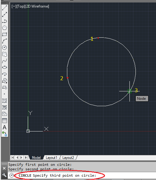  तीन Click करें तो Circle उन्ही तीन Points(3P) पर Draw हो जाएगा 