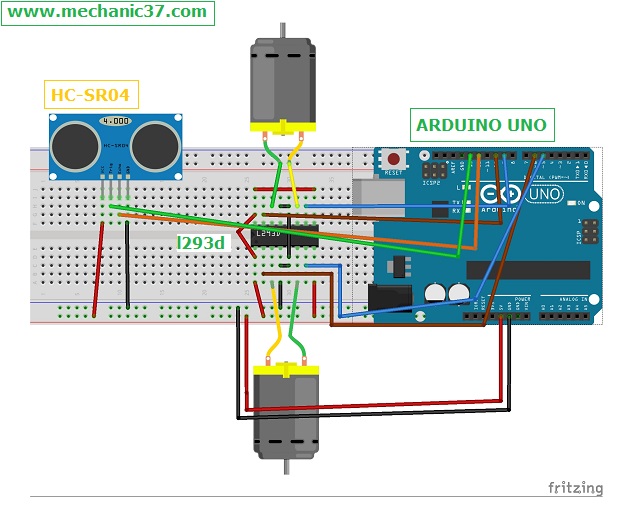 circuit बनाएं hc-sr04 और dc motor का circuit बनाएं