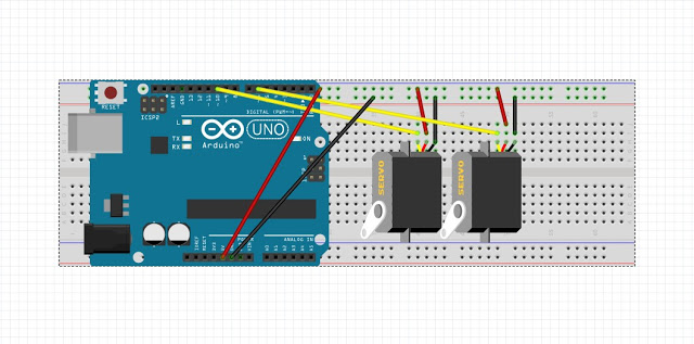 Android Mobile Camera Stand बनाये Arduino uno से servo control के लिए circuit