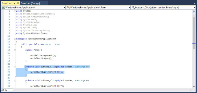 Button और SerialPort1 हमने Window form में Use कर लिए है अब Serial port के जरिये हम Arduino uno से कैसे Communicate करेंगें 