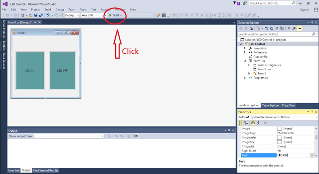 start पर click करें visual studio window form application को run करे