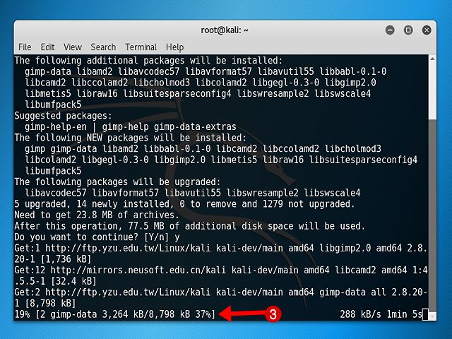 yes to install gimp Press Y and press enter key