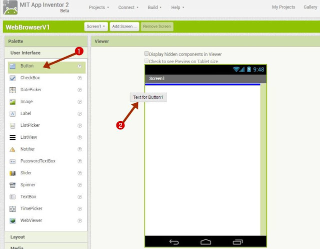 drag and drop button screen 