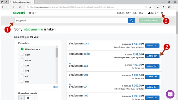 Domain name Search करें